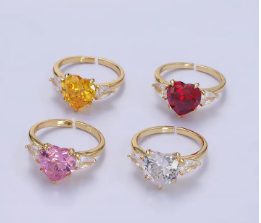 24K Gold Filled Clear, Red, Pink,Yellow, Heart Ring For Women | GENICX