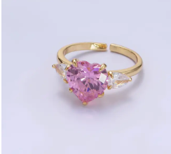 24K Gold Filled Clear, Red, Pink,Yellow, Heart Ring For Women | GENICX