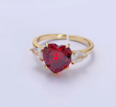 24K Gold Filled Clear, Red, Pink,Yellow, Heart Ring For Women | GENICX