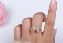 14K Gold Filled Clear Baguette Bow Ribbon Adjustable Ring For Women | GENICX
