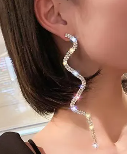 Rhinestone Snake-Shaped Bridal Statement Earrings For Women | GENICX
