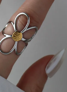 18K Gold and Silver Plated Flower Statement Ring For Women | GENICX