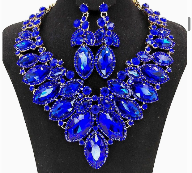 Royal Blue Crystal Necklace and Earrings Set | GENICX