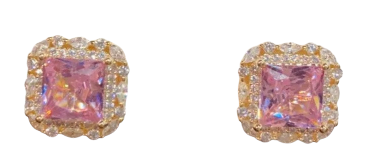 Pink Princess Cut Stud Earrings | GENICX