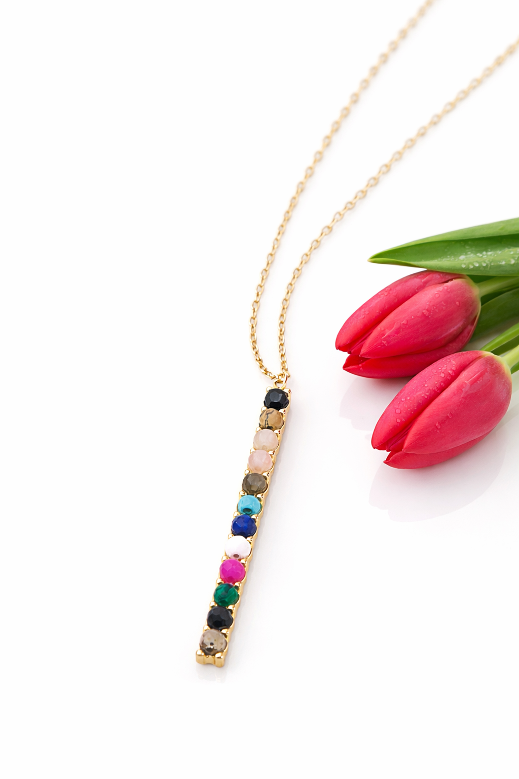 Long Multicolor Gem Bar Necklace (30”)| GENICX