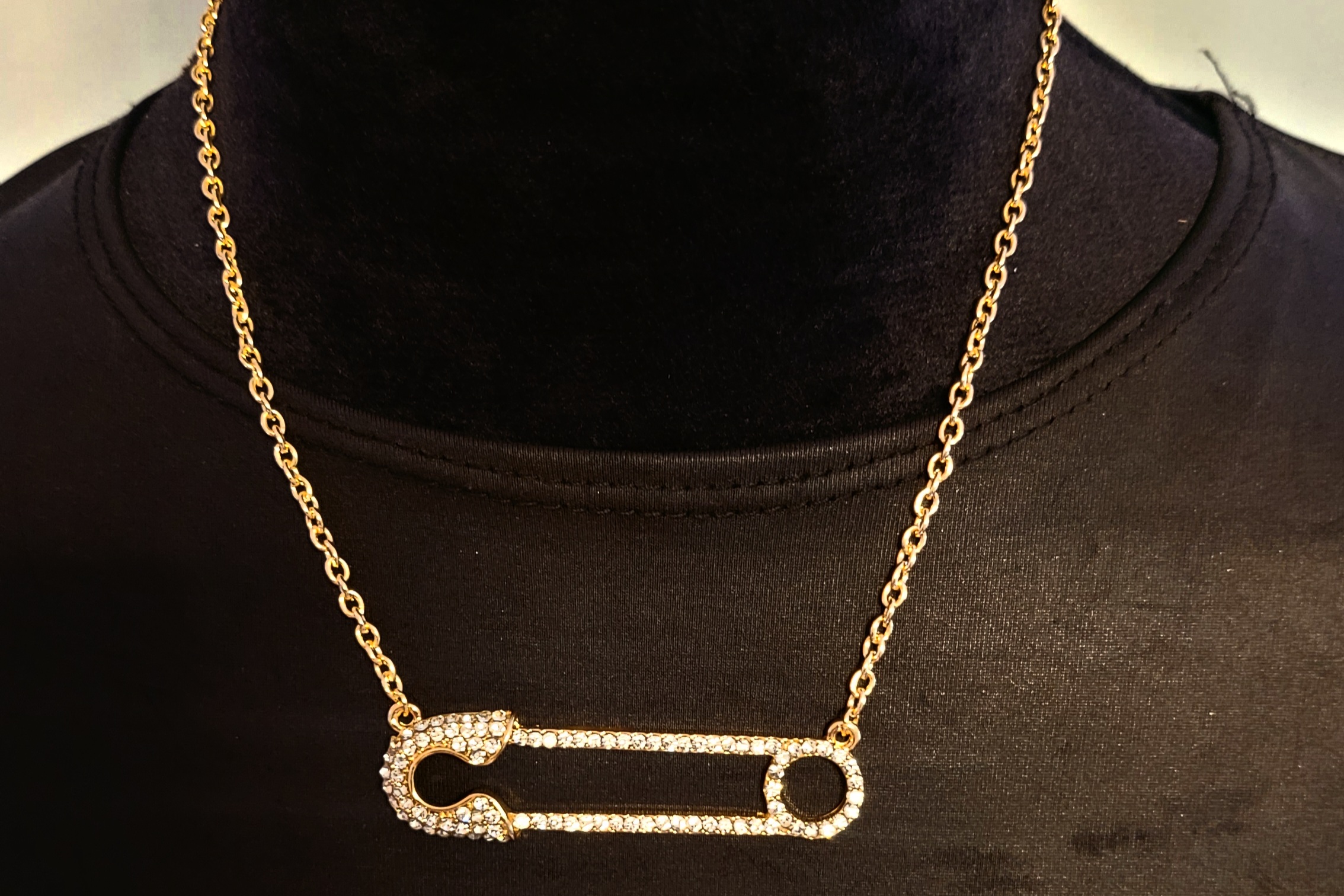 Crystal Safety Pin Gold Necklace for Women | GENICX