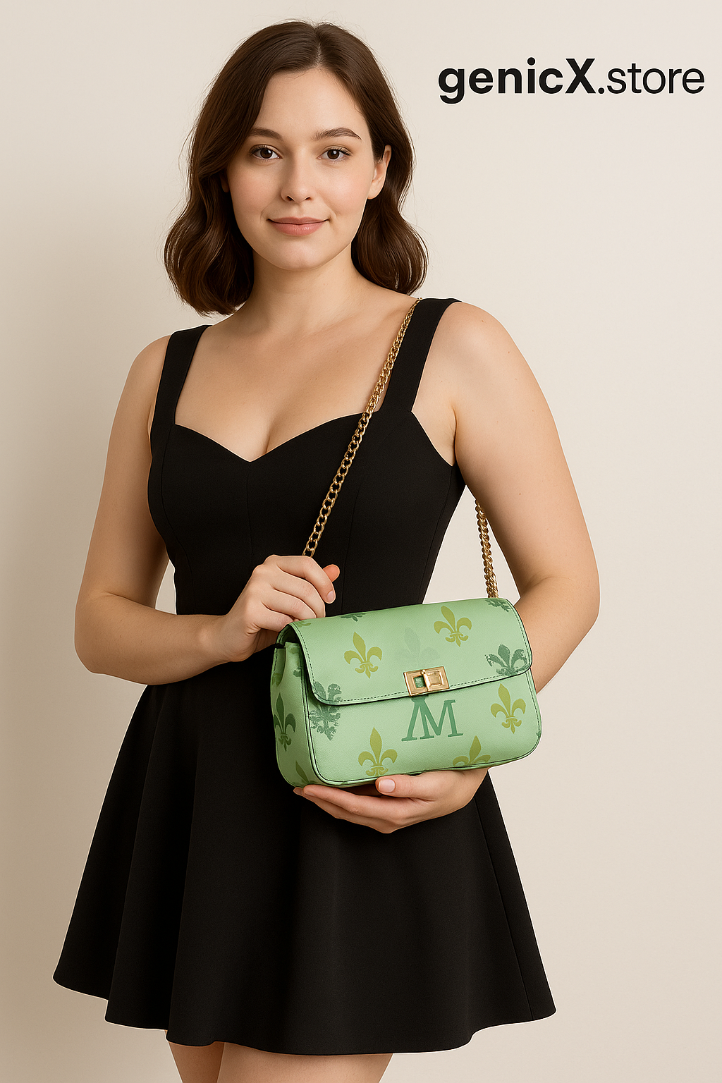 Green Shoulder Bag with Gold Chain Strap | GENICX