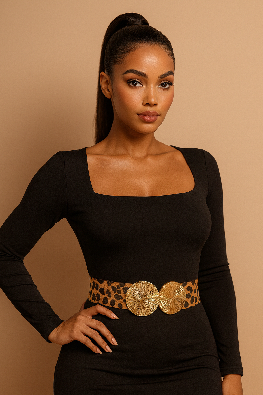 Leopard Print Belt with Gold Buckles For Women | GENICX