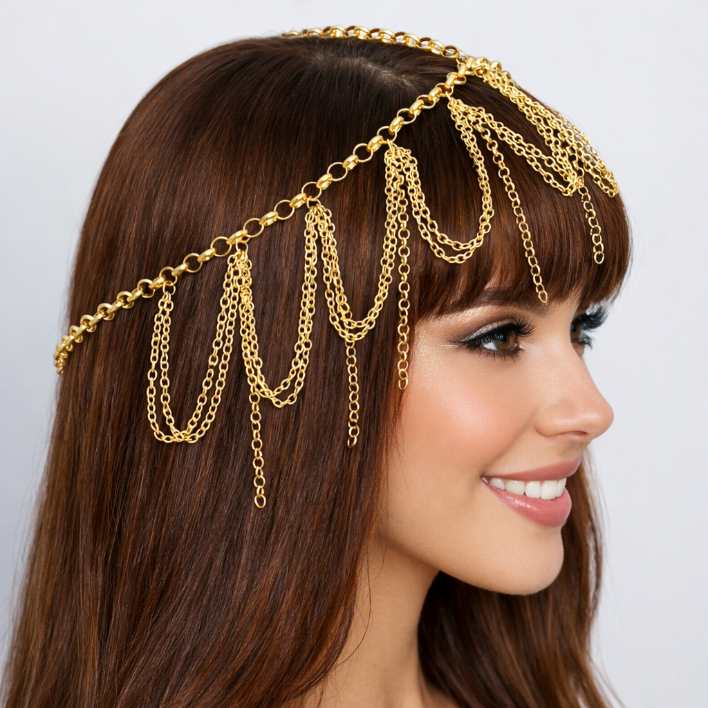 Gold Draped Head Chain Hair Jewelry | GENICX