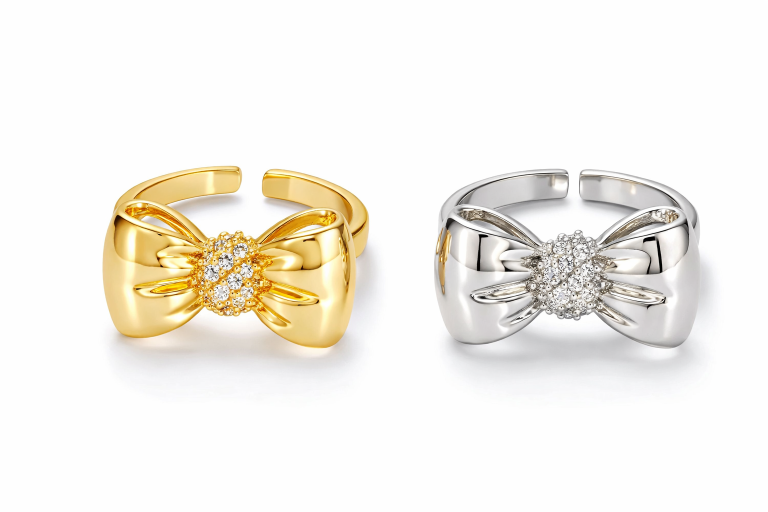 Crystal Bow Adjustable Ring – Silver Plated | GENICX