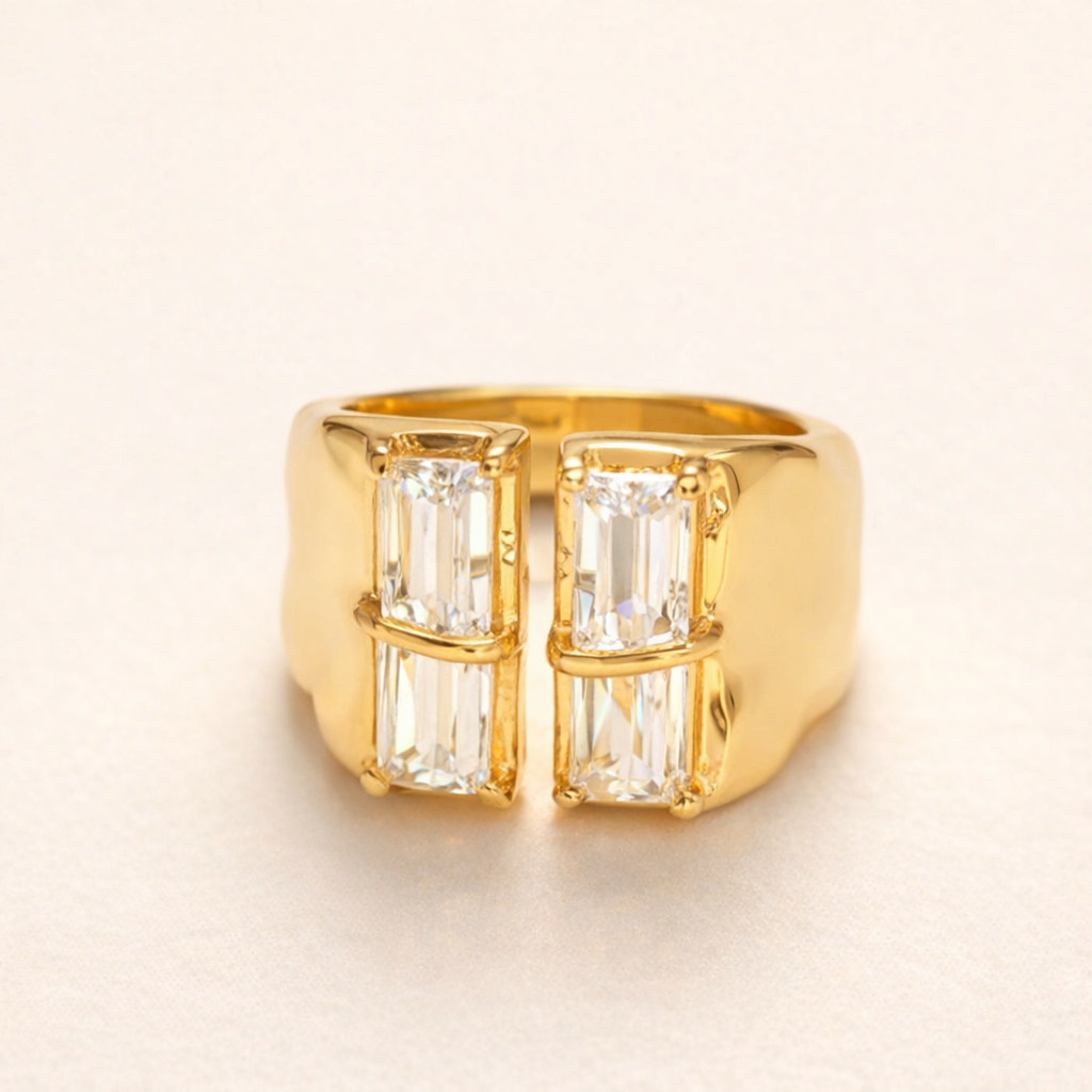Double Baguette CZ Wrap Ring – 24K Gold Filled Over Brass | GENICX