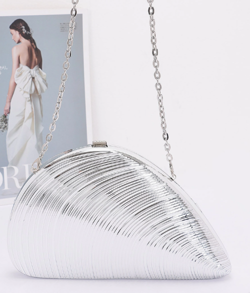 Silver Shell Clutch Bag | GENICX