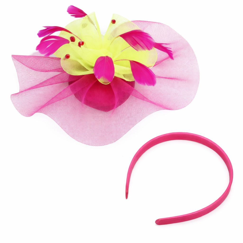 Luxury Pink & Neon Green Feather Fascinator Headband | Bold Statement Spring Hat – GENICX