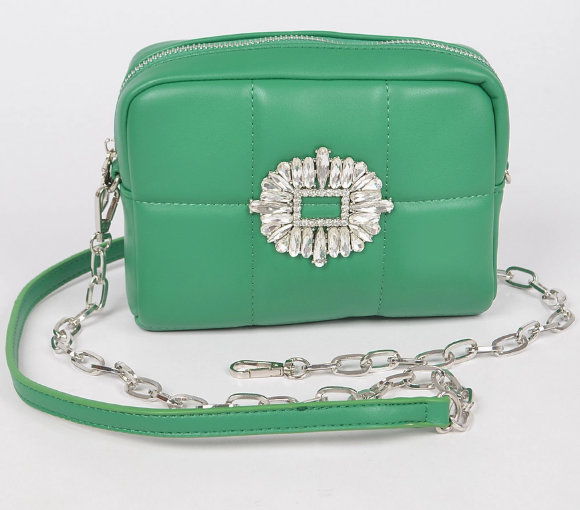 Green Crossbody Bag with Crystal Embellishment | GENICX