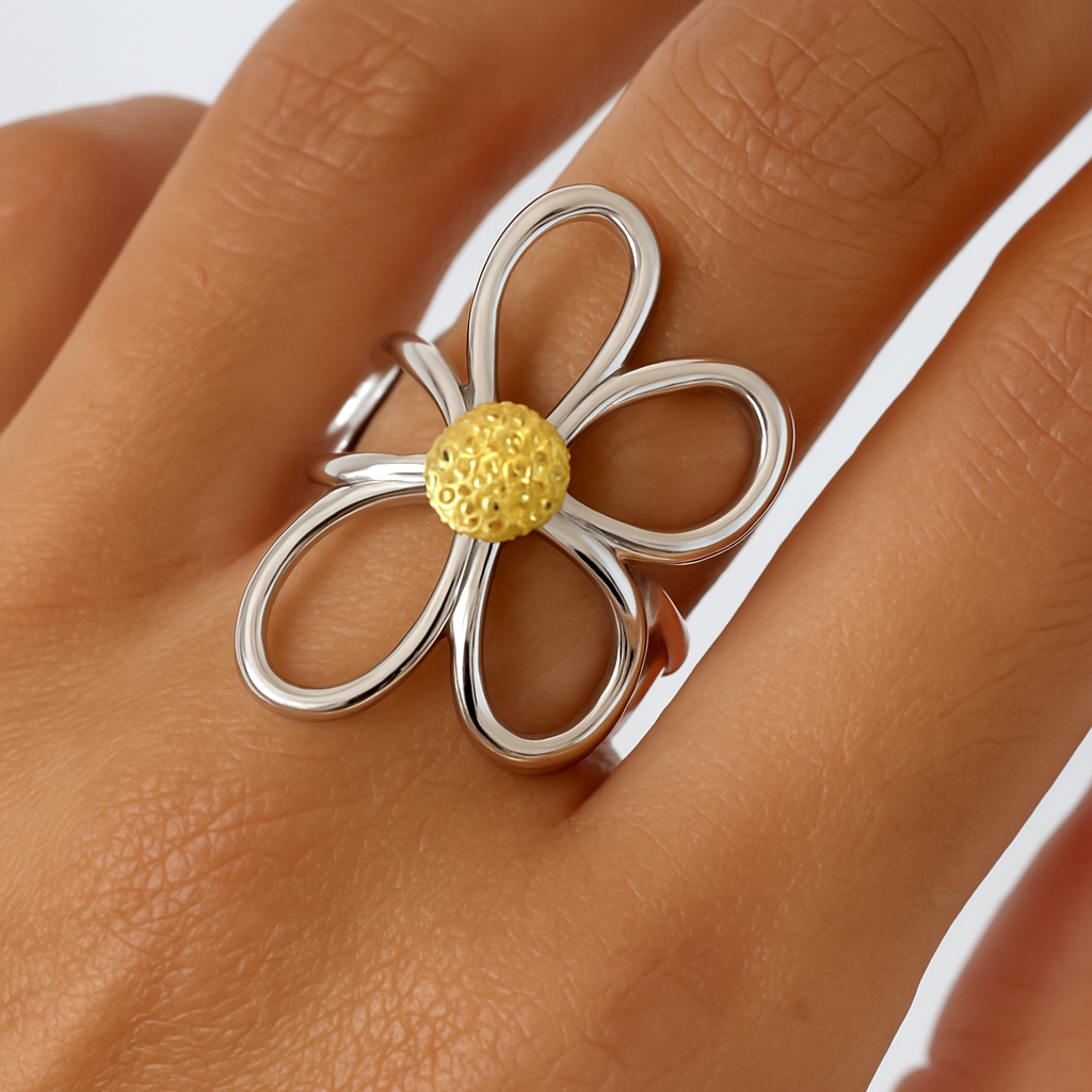 18K Gold and Silver Plated Flower Statement Ring For Women | GENICX