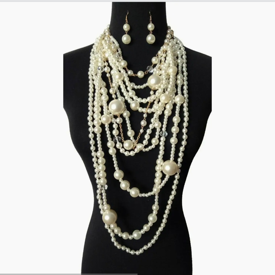 Layered Pearl Necklace and Earring Set | GENICX