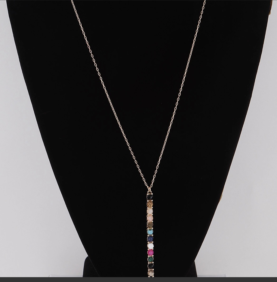 Long Multicolor Gem Bar Necklace (30”)| GENICX