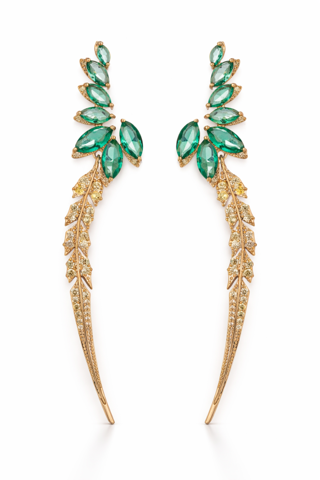 Green Crystal Leaf Dangle Statement Earrings | GENICX