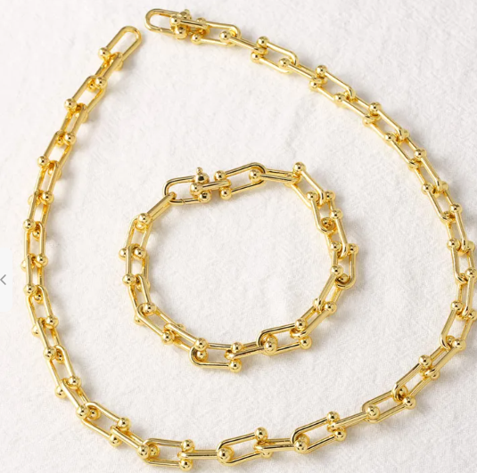 18K Gold Plated Link Necklace & Bracelet Set for Women | GENICX