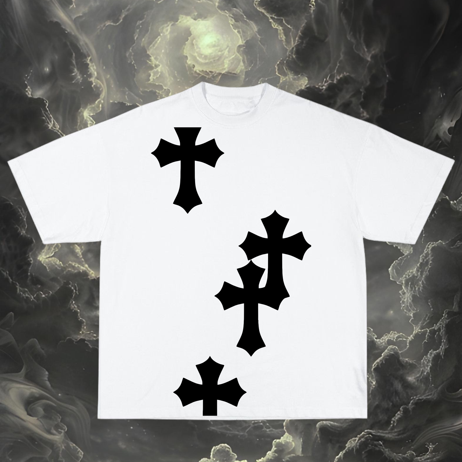 White T-Shirt with Black Crosses Design