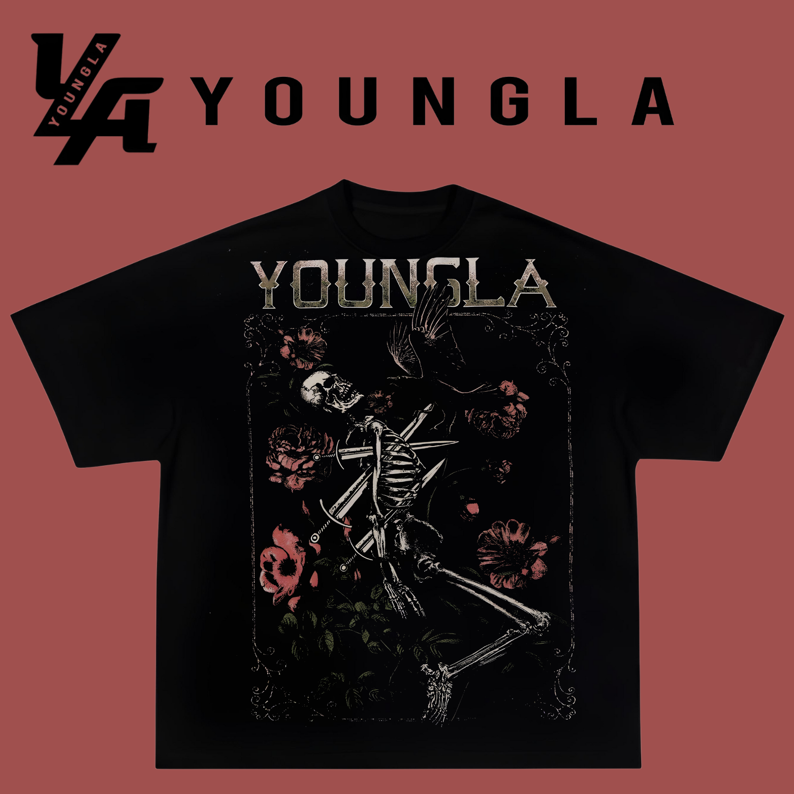 Camiseta YOUNGLA con estampado de esqueleto