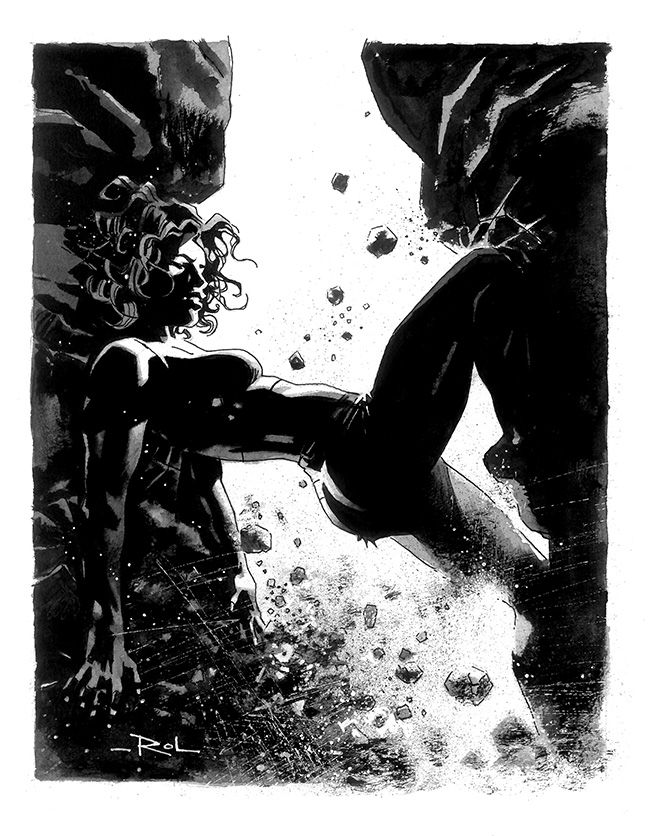 Black and White Action Illustration