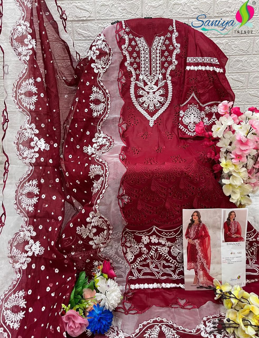 Embroidered Maroon Dress Set