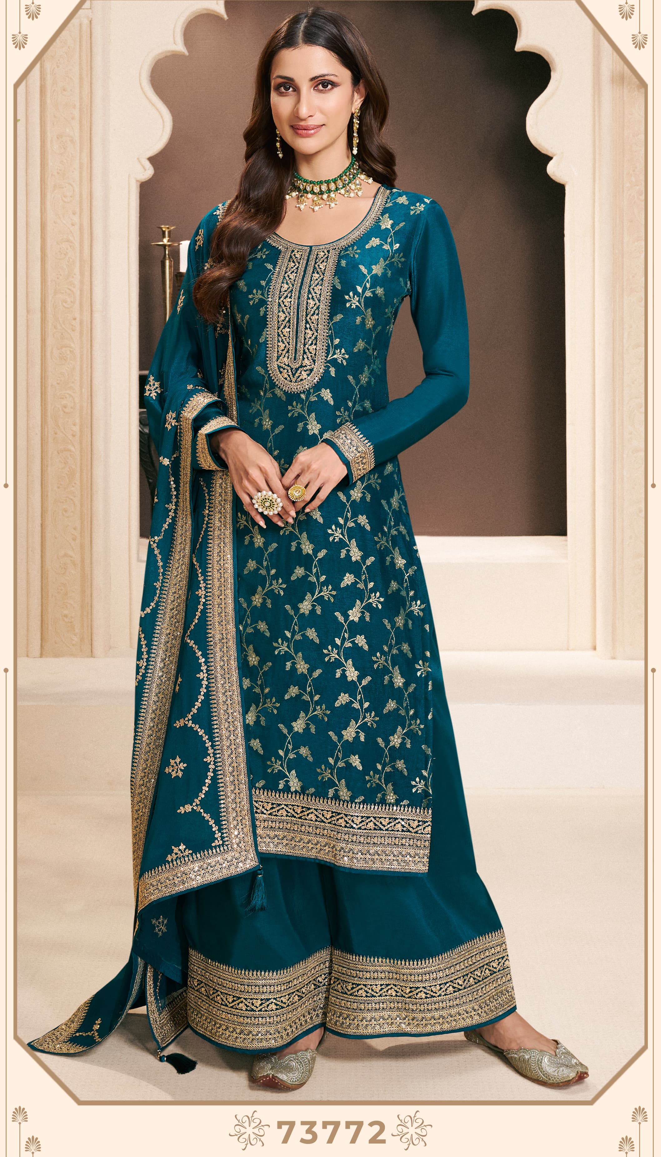 Embroidered Teal Salwar Kameez Ready made 