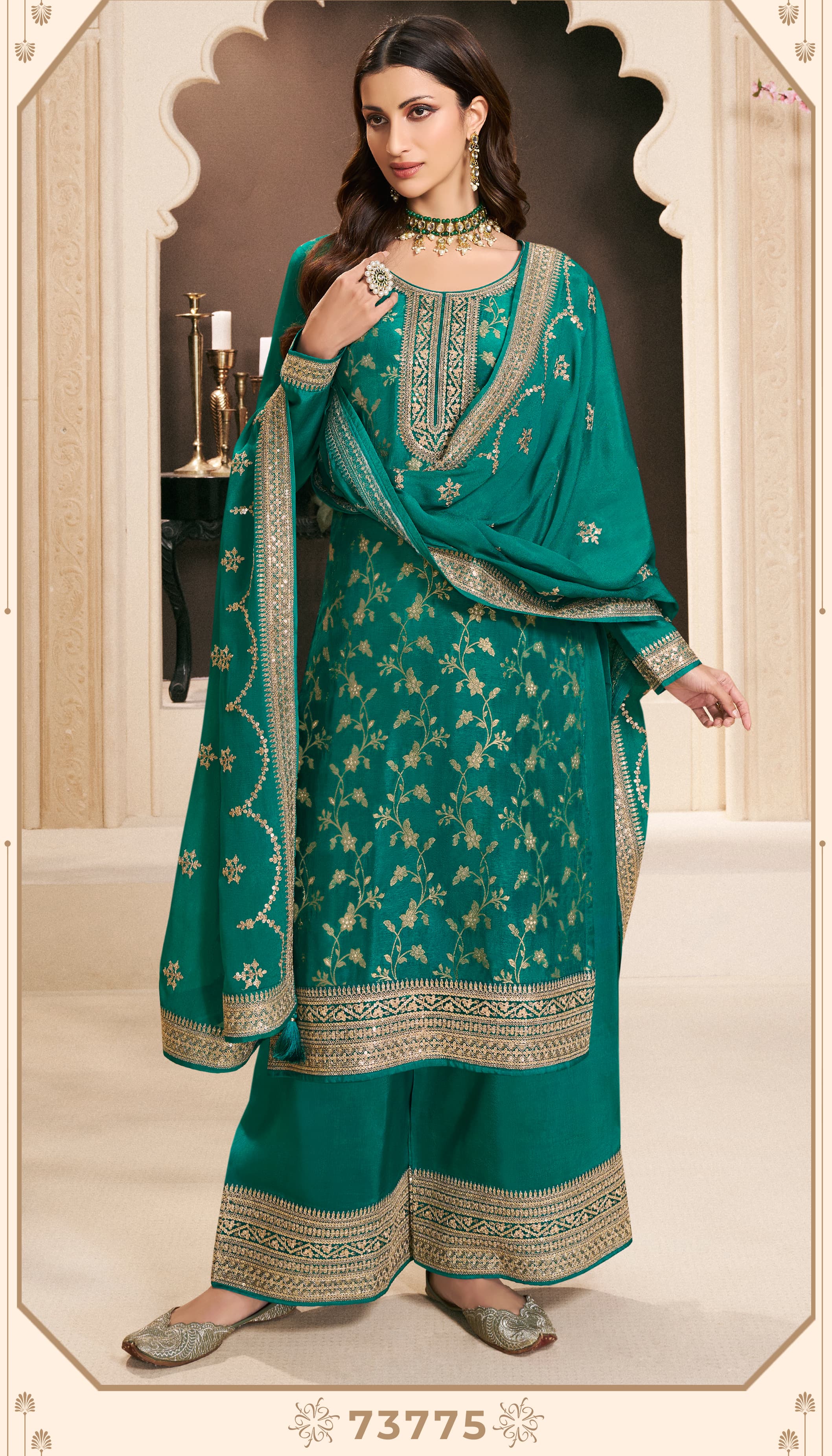 Women's Embroidered Green Anarkali Suit Ready made 
