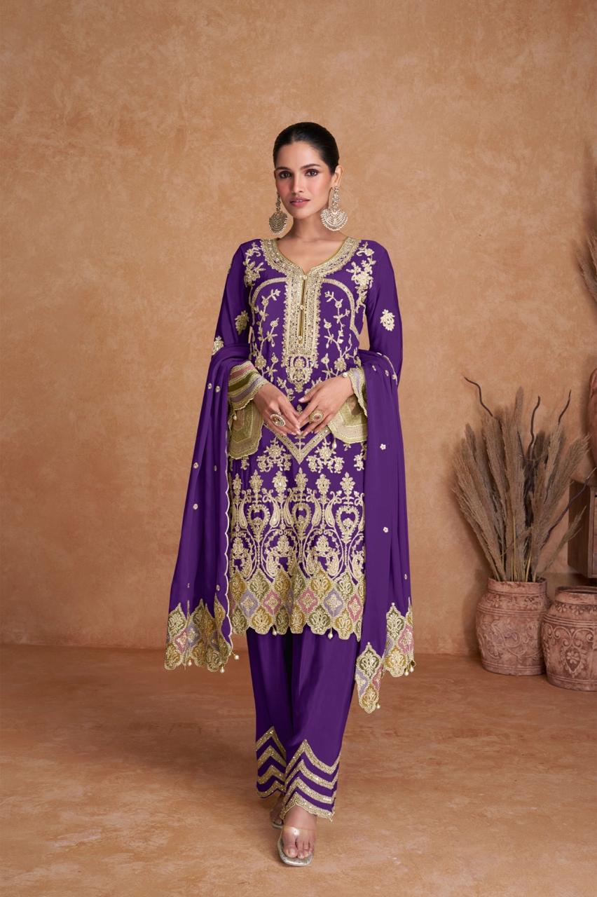 Elegant Purple Embroidered Suit Ready made 
