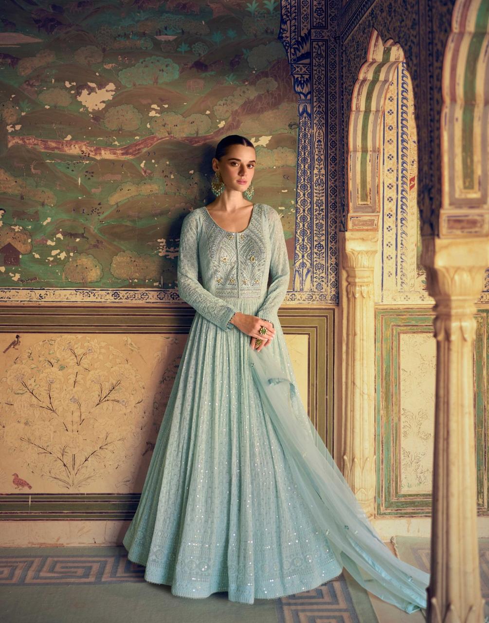 Elegant Blue Anarkali Gown ready made 