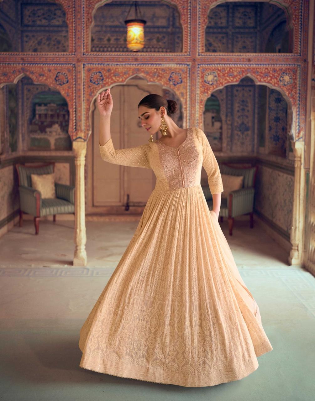 Elegant Cream Anarkali Dress Ready made 