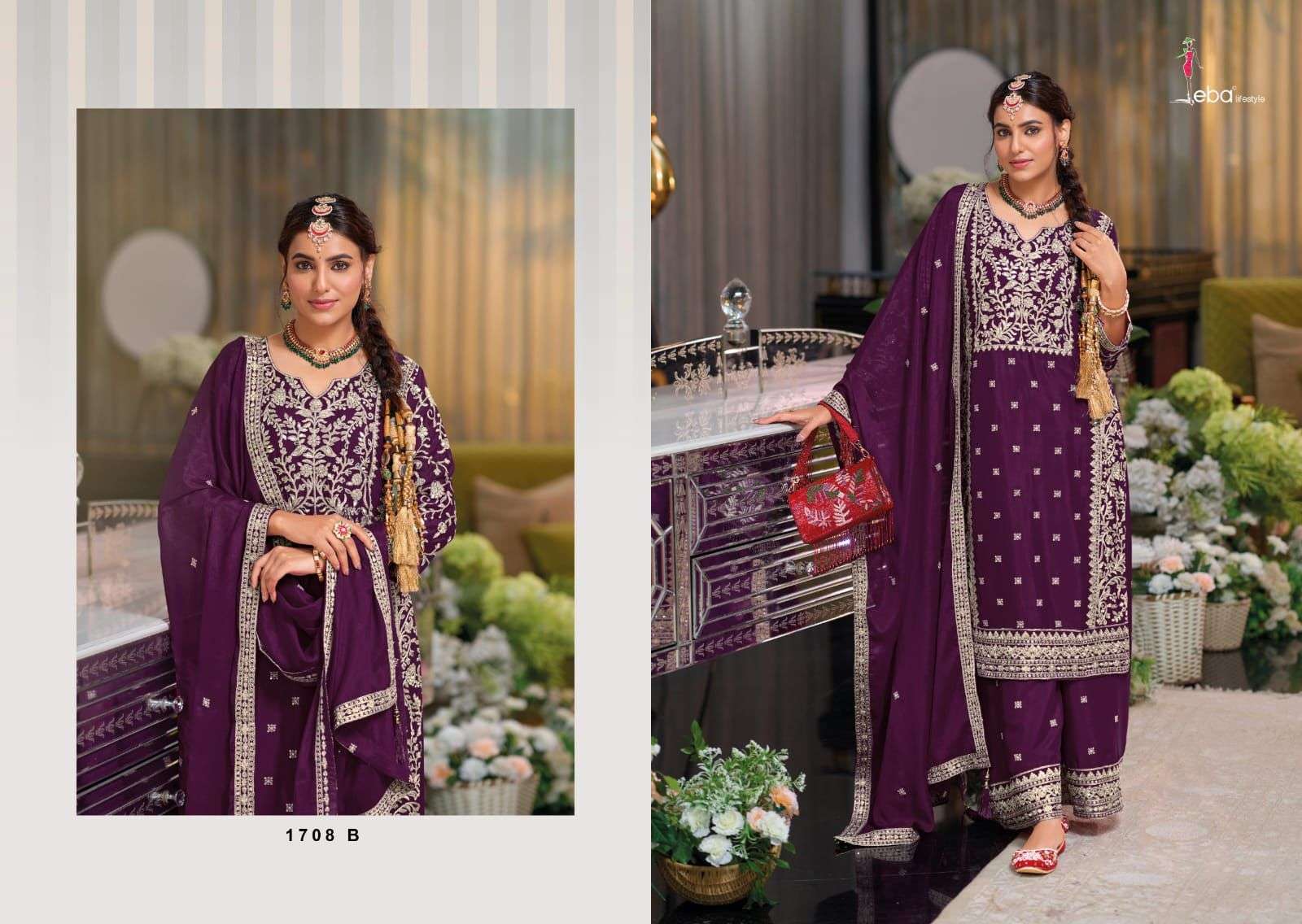GULKAYRA Purple Embroidered Traditional Outfit Ready made 