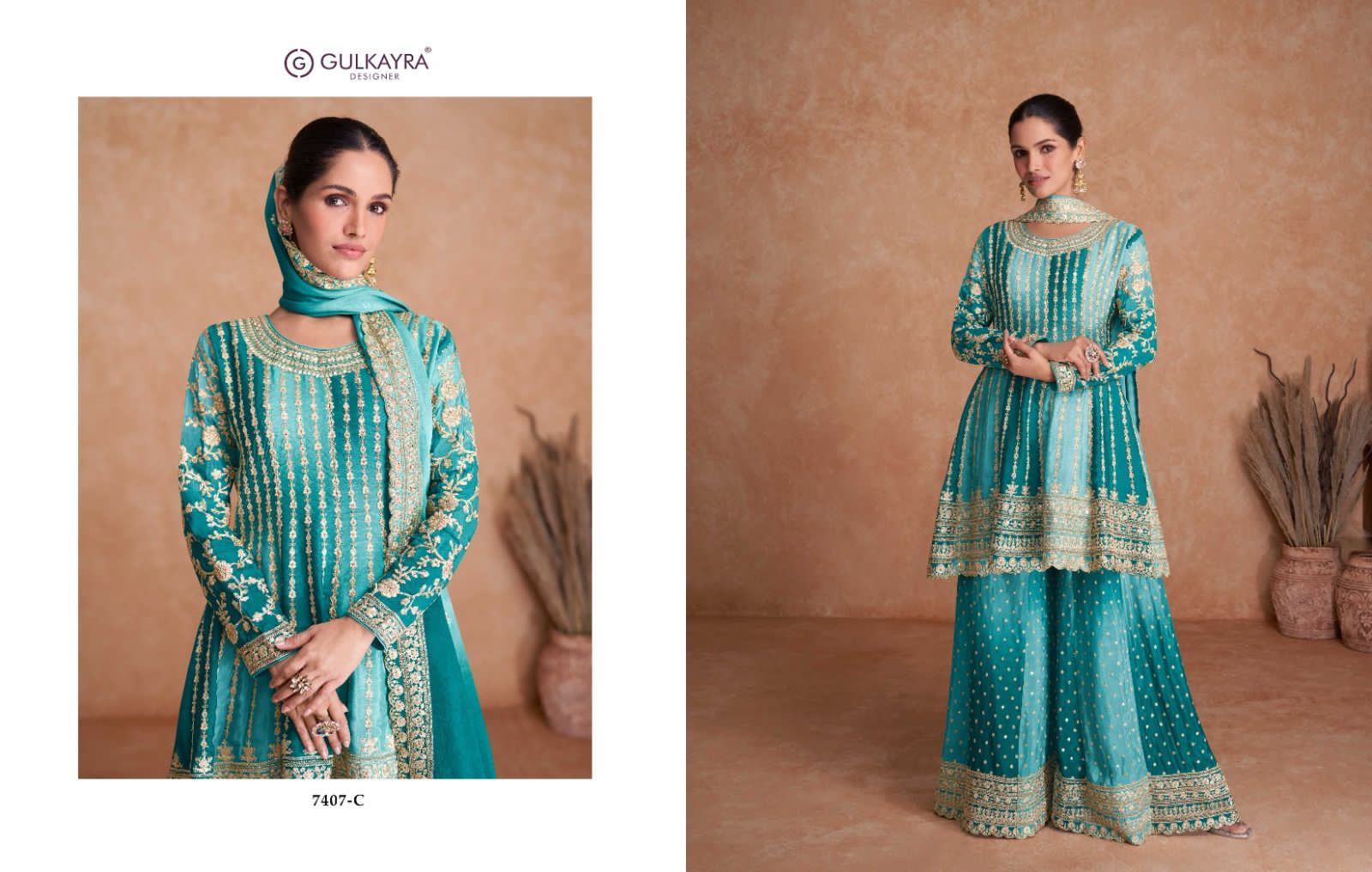 GULKAYRA Traditional Teal Green Embroidered Salwar Kameez Ready made 