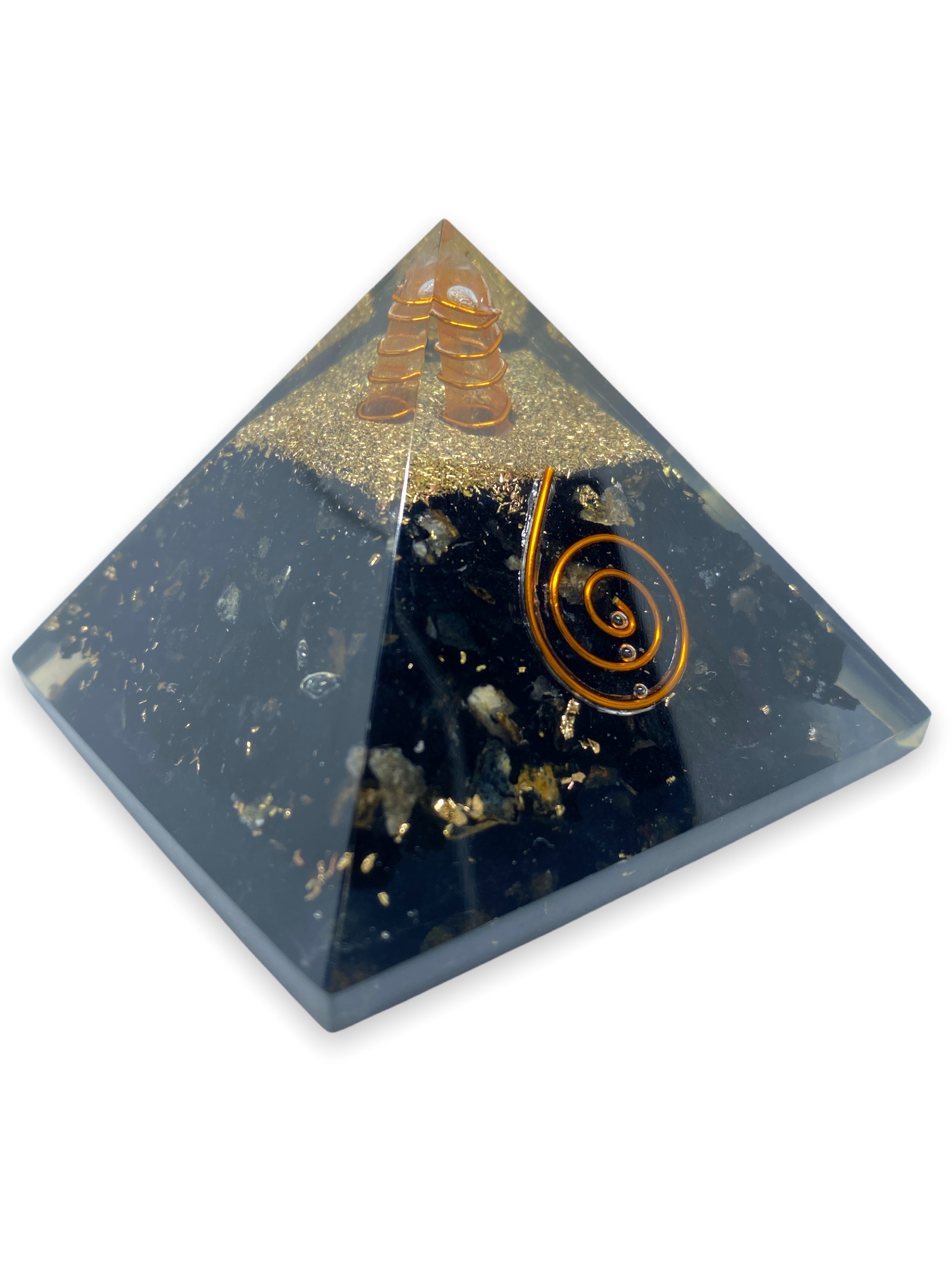 Spritualelementz Reiki Energized Chakra Healing Black Orgone Unisex Pyramid with Clear Crystal Gemstone Copper Metal
