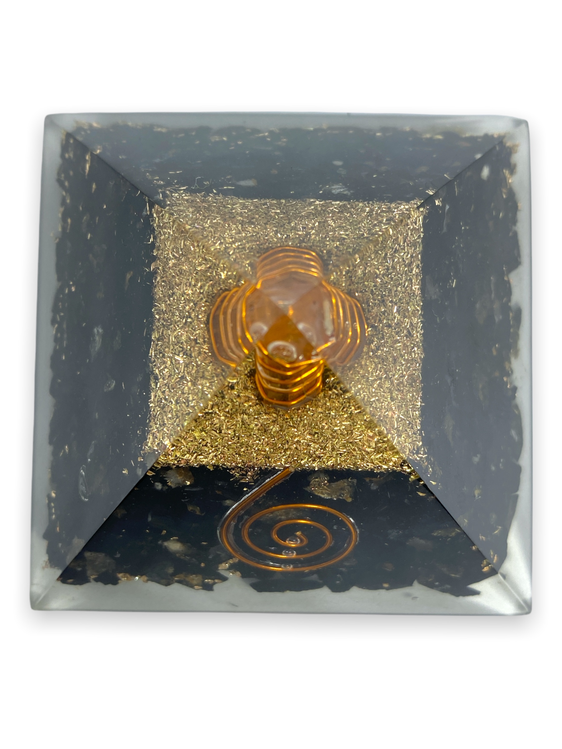 Spritualelementz Reiki Energized Chakra Healing Black Orgone Unisex Pyramid with Clear Crystal Gemstone Copper Metal