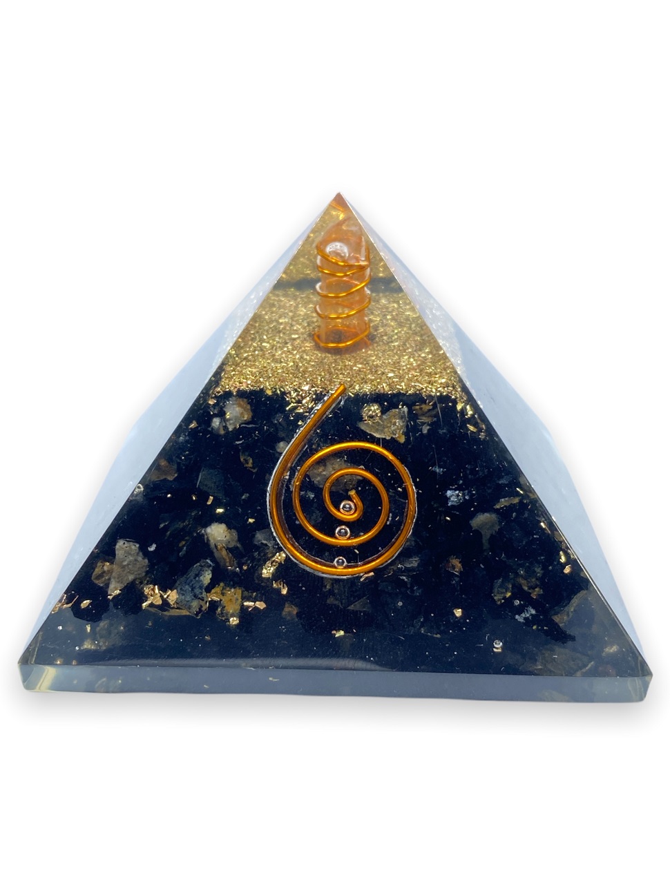 Spritualelementz Reiki Energized Chakra Healing Black Orgone Unisex Pyramid with Clear Crystal Gemstone Copper Metal