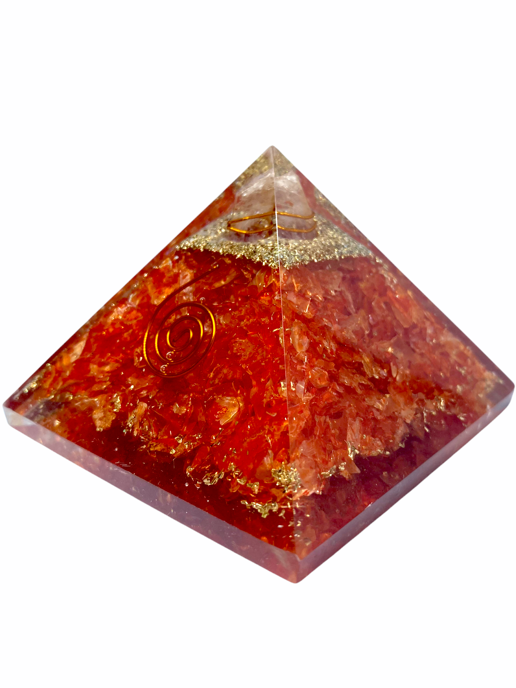 Spiritual Elementz Chakra Healing Orange Onyx Orgone Pyramid (3'Inch) with Clear Crystal Gemstone Copper Metal