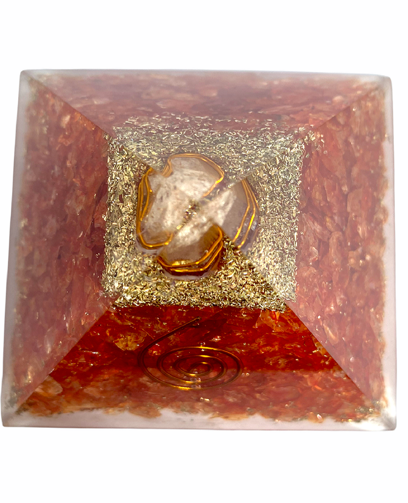 Spiritual Elementz Chakra Healing Orange Onyx Orgone Pyramid (3'Inch) with Clear Crystal Gemstone Copper Metal