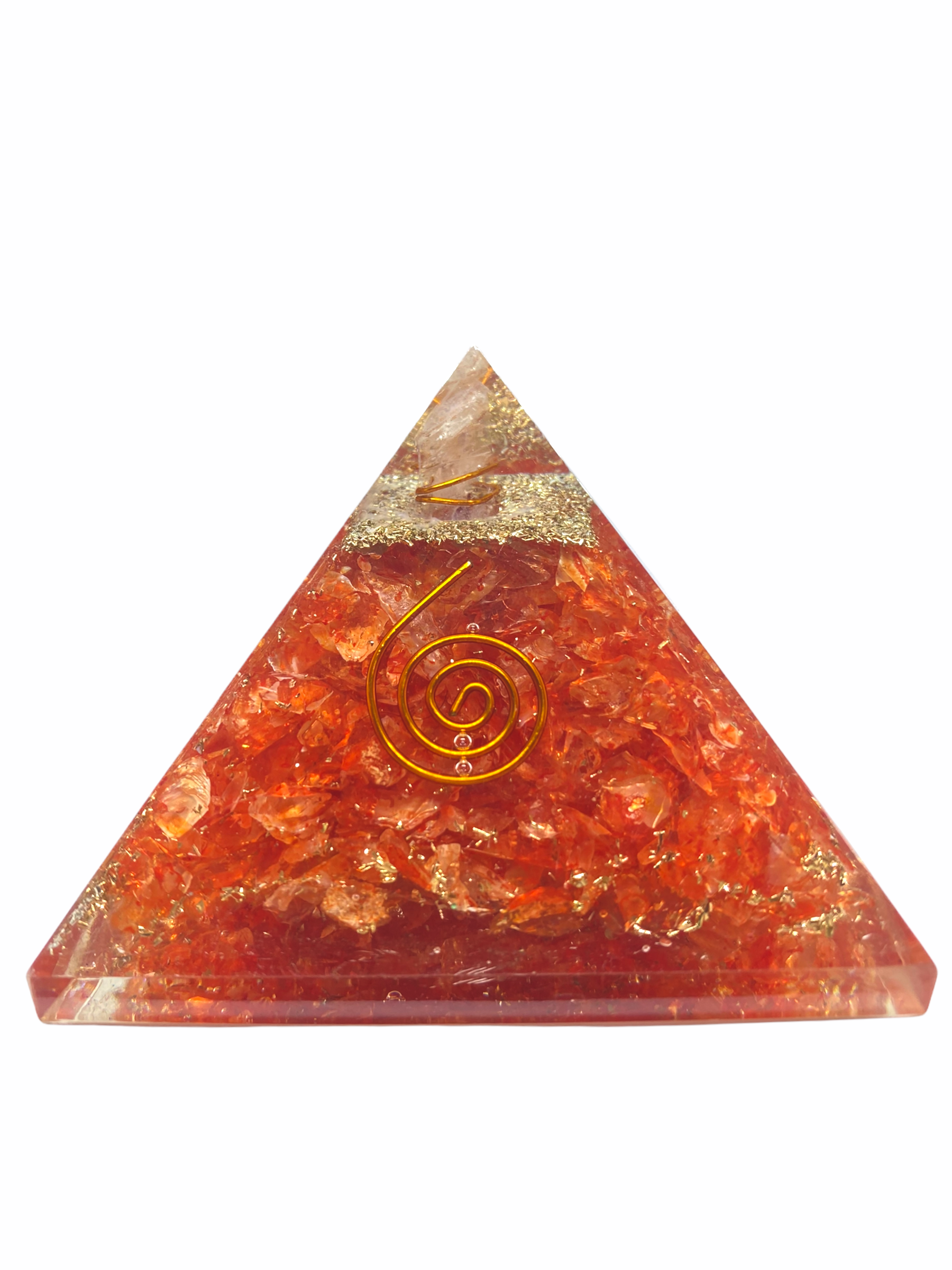 Spiritual Elementz Chakra Healing Orange Onyx Orgone Pyramid (3'Inch) with Clear Crystal Gemstone Copper Metal