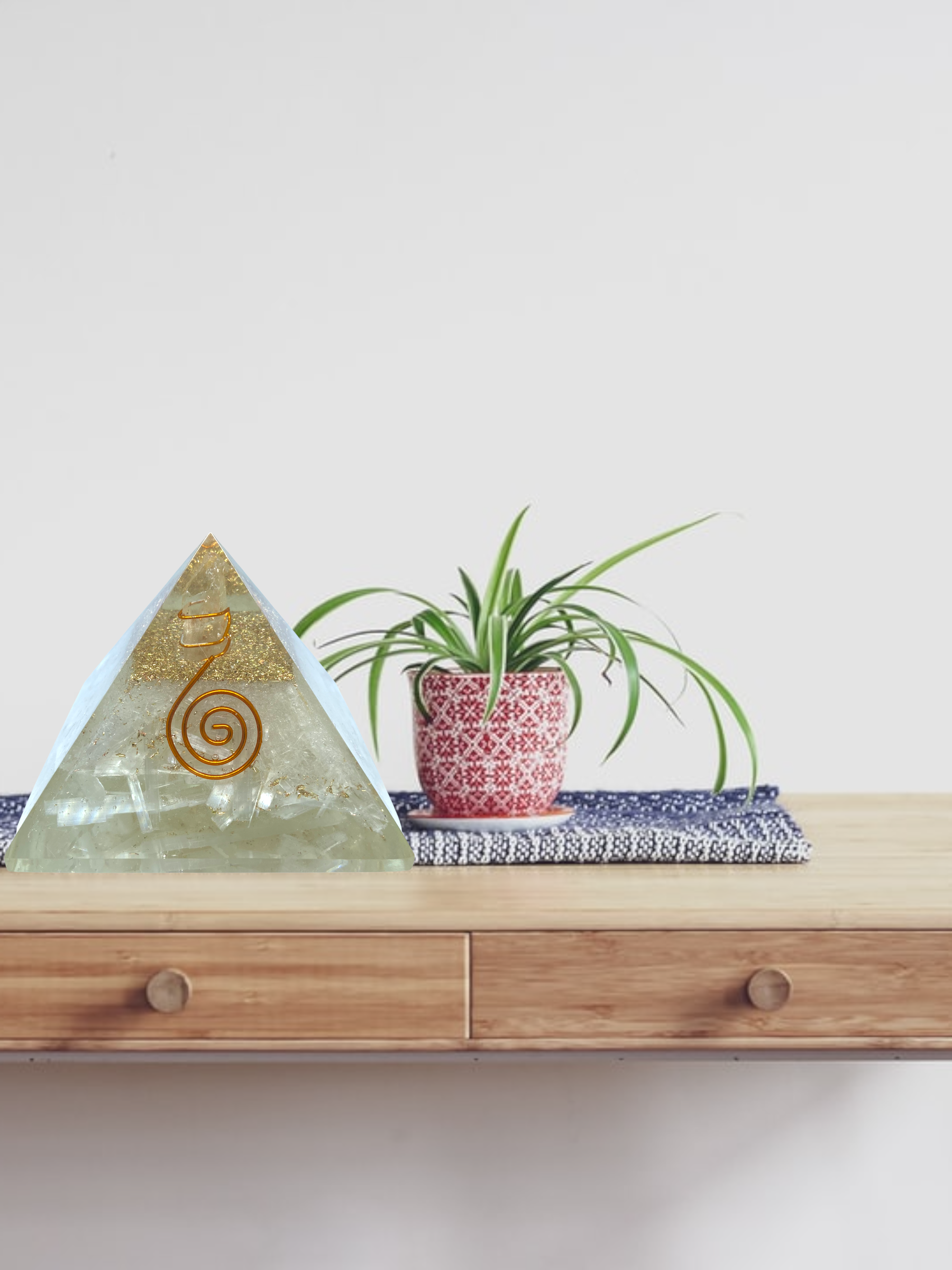 Spiritual Elementz Reiki Charged Selenite Orgone Pyramid (3'Inch) with Clear Crystal Gemstone Copper Metal