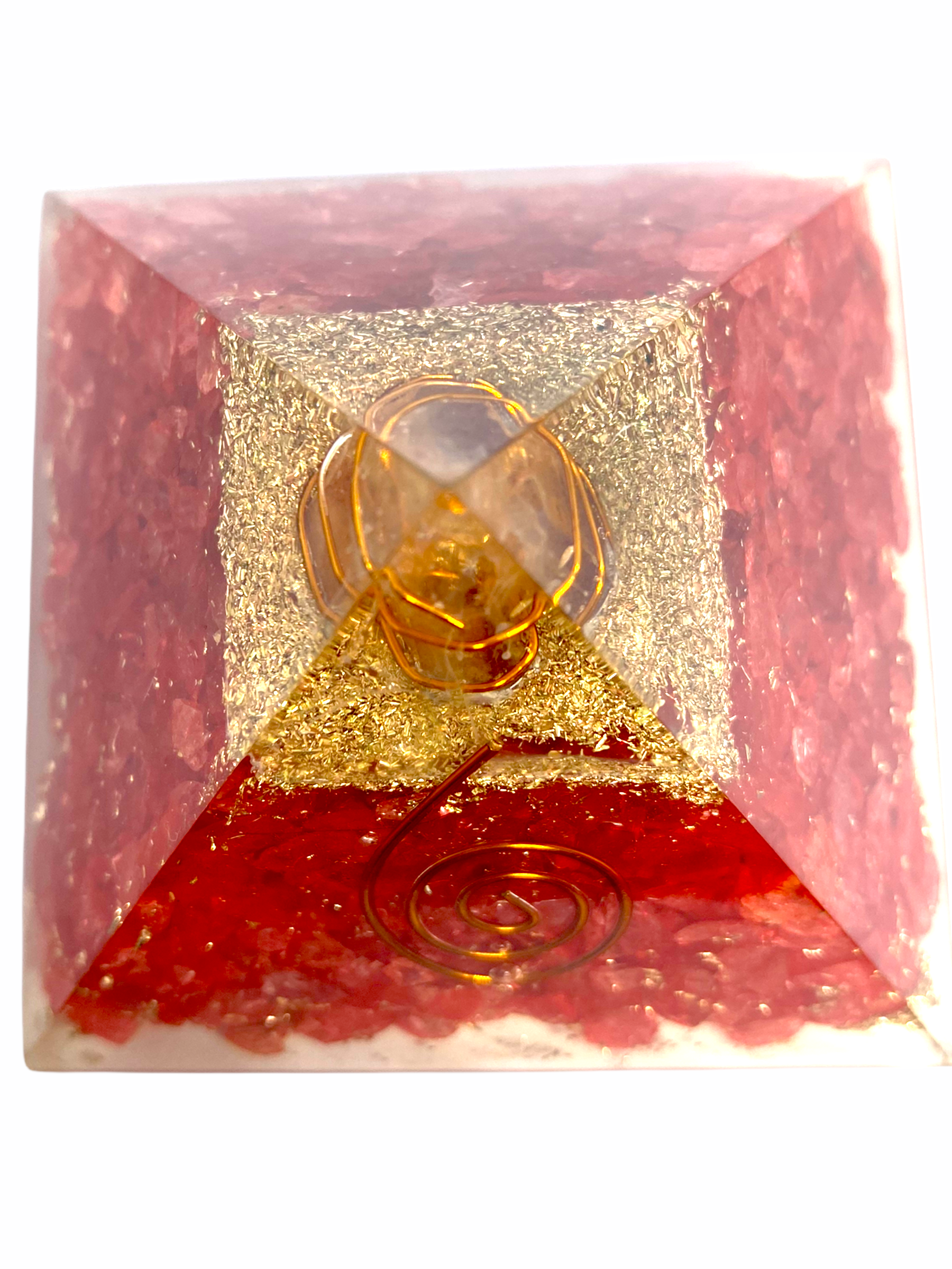 Spiritual Elementz Reiki Charged Chakra Healing Red Orgone Pyramid (3'Inch) with Clear Crystal Gemstone (Stone Used for Removing Negativity)