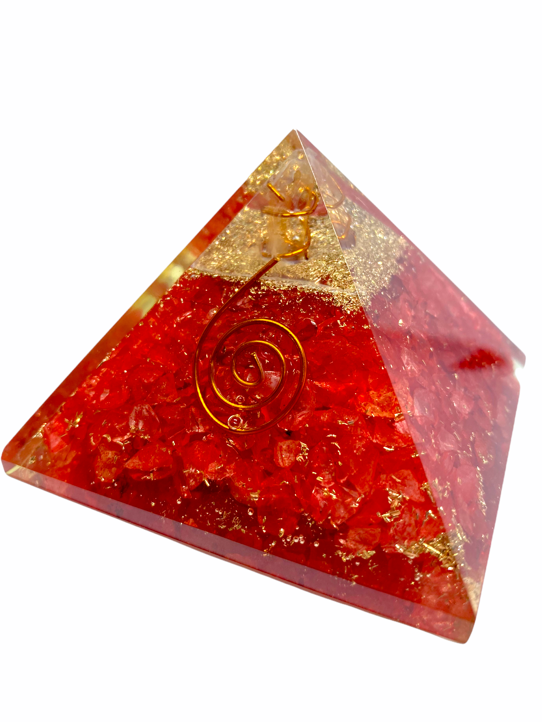 Spiritual Elementz Reiki Charged Chakra Healing Red Orgone Pyramid (3'Inch) with Clear Crystal Gemstone (Stone Used for Removing Negativity)