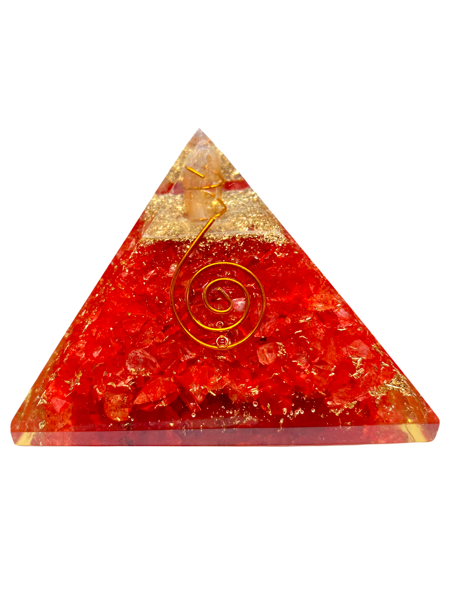 Spiritual Elementz Reiki Charged Chakra Healing Red Orgone Pyramid (3'Inch) with Clear Crystal Gemstone (Stone Used for Removing Negativity)