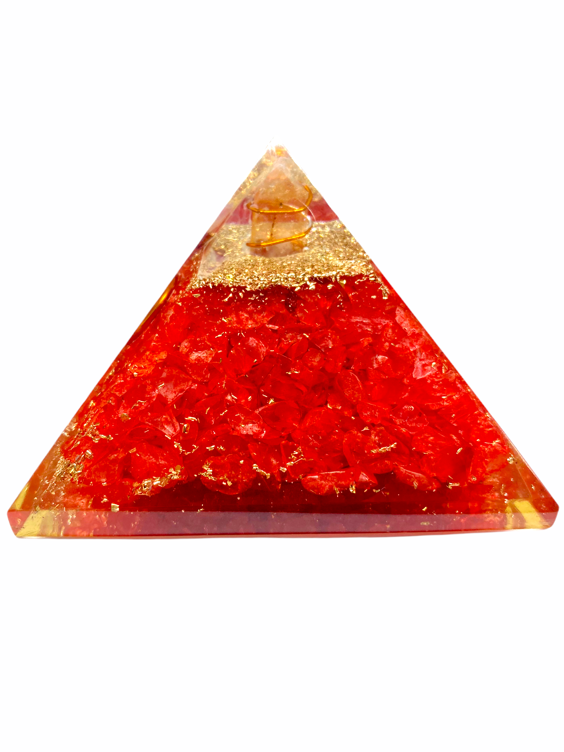 Spiritual Elementz Reiki Charged Chakra Healing Red Orgone Pyramid (3'Inch) with Clear Crystal Gemstone (Stone Used for Removing Negativity)