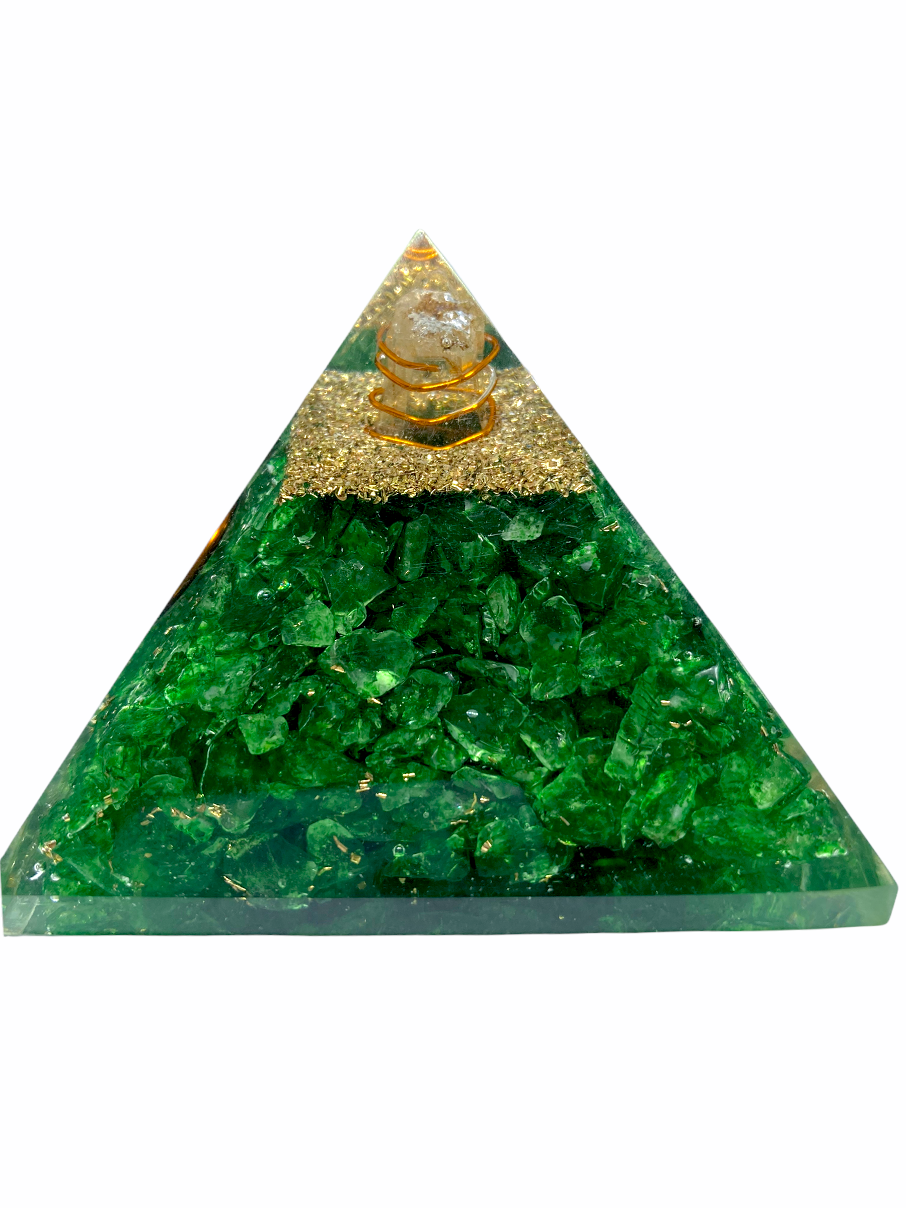 Spiritual Elementz Reiki Charged Chakra Healing Green Aventurine Orgone Pyramid (3' Inch) with Clear Crystal Gemstone Copper Metal (Stone of Completeness)
