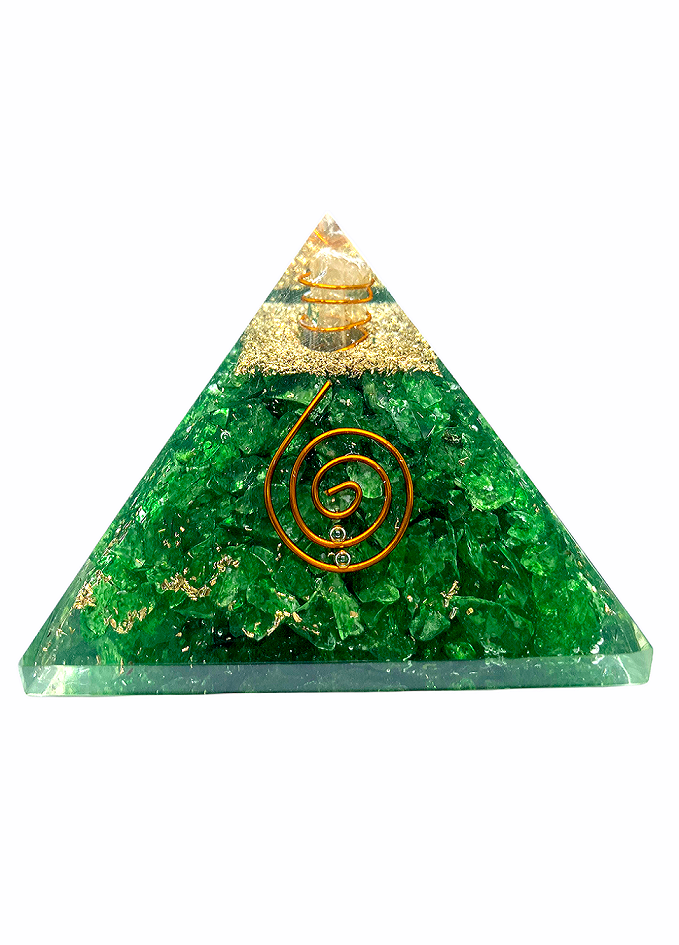 Spiritual Elementz Reiki Charged Chakra Healing Green Aventurine Orgone Pyramid (3' Inch) with Clear Crystal Gemstone Copper Metal (Stone of Completeness)