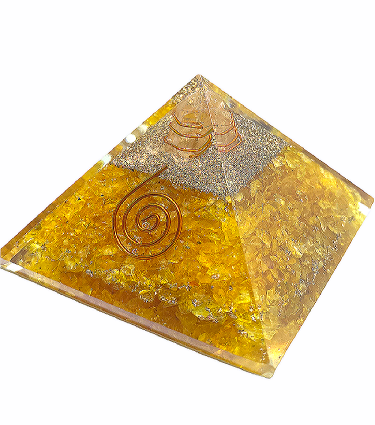 Spiritual Elementz Reiki Healing Orgonite Yellow Crystal Orgone Pyramid(3'Inch) Stone for Positive Energy