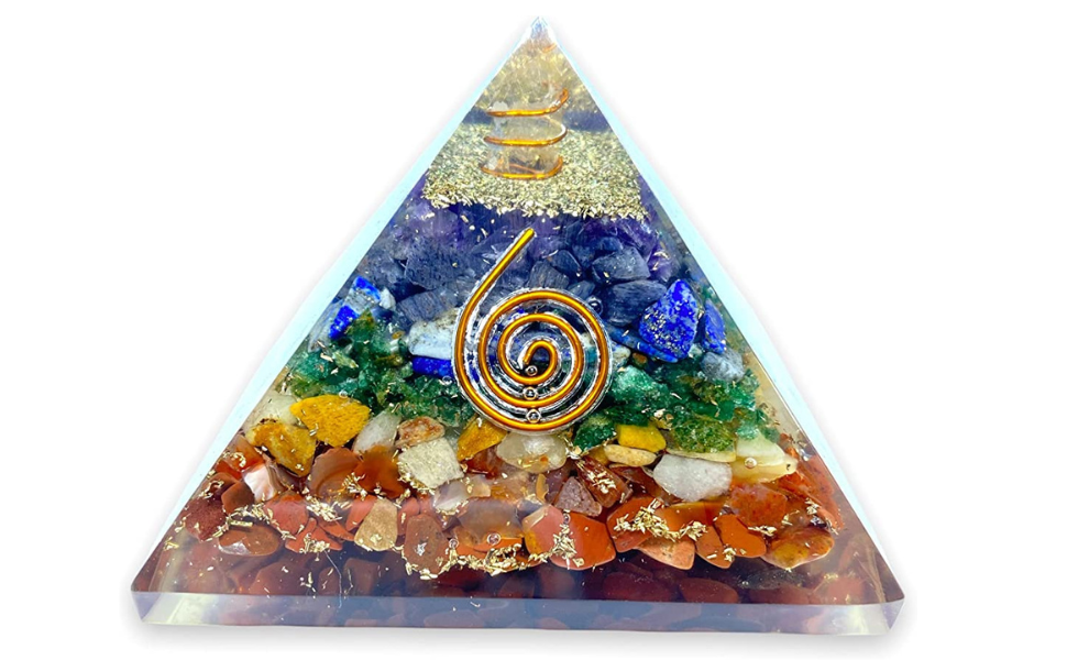 Spiritual Elementz Reiki Charged Chakra Healing 7 Chakra Orgone Pyramid (3 Inch) with Clear Crystal Gemstone Copper Metal (Seven Layers of Aura)