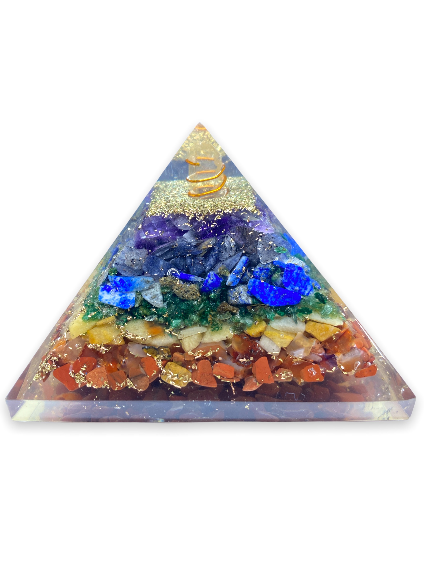 Spiritual Elementz Reiki Charged Chakra Healing 7 Chakra Orgone Pyramid (3 Inch) with Clear Crystal Gemstone Copper Metal (Seven Layers of Aura)
